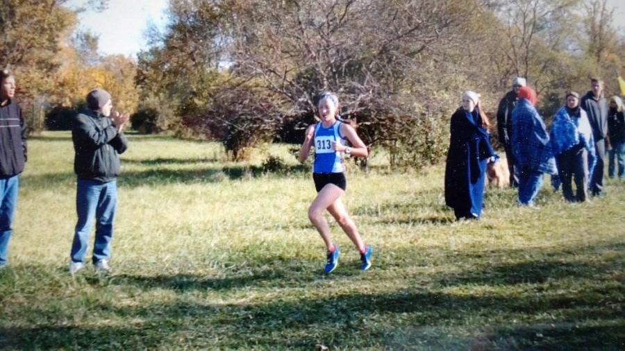 Caitlin Shepard running in the NSC conference meet on October 17. Shepard took first place with a time of 17:09. 