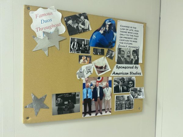 American Studies paraphernalia continues to exist both inside and out of D221. This one depicts "famous duos throughout history," including PB & J, SpongeBob and Patrick, and Hillary Clinton and Donald Trump.